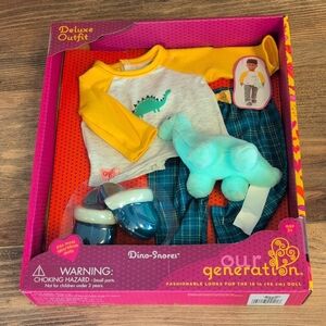 NWT Our Generation Dino Snores 18" Doll Pajama Set Dinosaur                 01MS